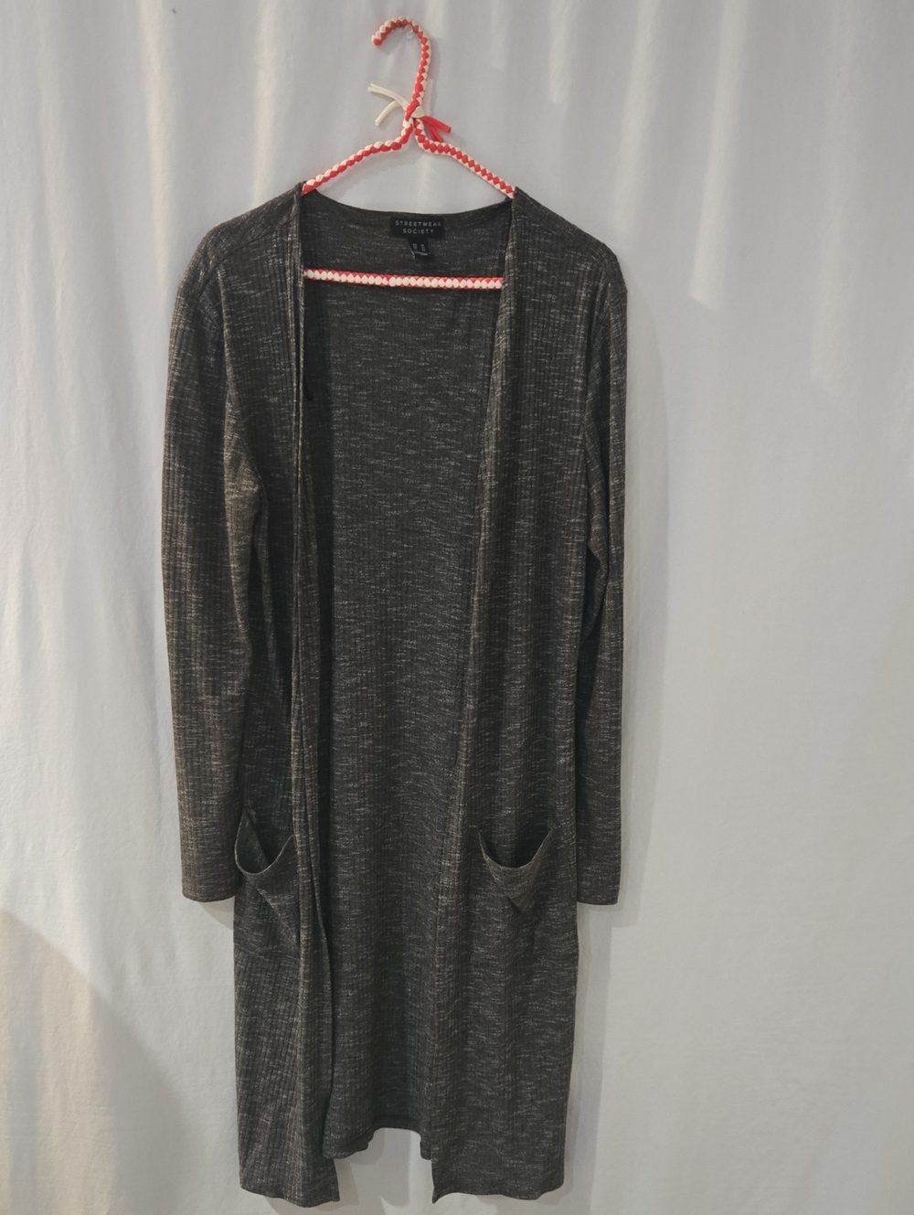 Streetwear Society Long Open-Front Cardigan - Charcoal Gray